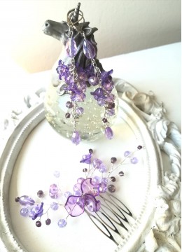 Гребен- аксесоар за коса с кристални обици в люляково лилаво серия Tender Verbena by Rosie